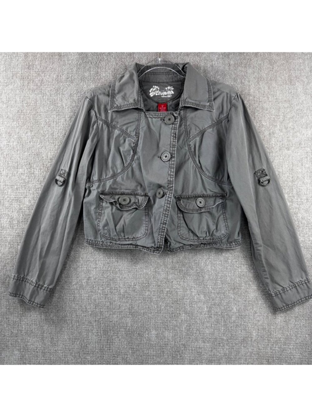 Mossimo Military Cargo Cropped Jacket XL Olive Green Utility Grunge Steampunk